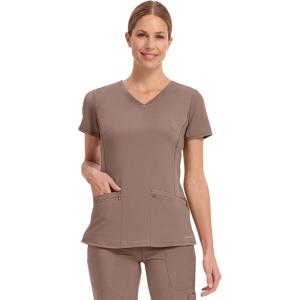 Healing Hands Women’s Scrub Top V-Neck with 2 Pockets, 2-Way Stretch, and Yoga Knit Side Panels for Slim Fit- 2245(Santa Fe Tan)