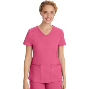 Healing Hands Women’s Scrub Top V-Neck with 2 Pockets, 2-Way Stretch, and Yoga Knit Side Panels for Slim Fit- 2245(Sugar Coral)