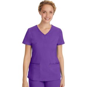 Healing Hands Women’s Scrub Top V-Neck with 2 Pockets, 2-Way Stretch, and Yoga Knit Side Panels for Slim Fit- 2245(True Grape)