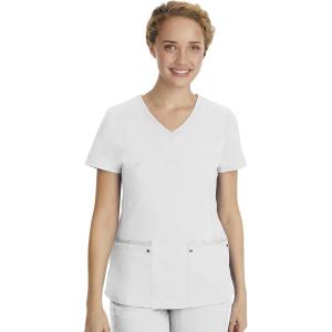 Healing Hands Women’s Scrub Top V-Neck with 2 Pockets, 2-Way Stretch, and Yoga Knit Side Panels for Slim Fit- 2245(White)