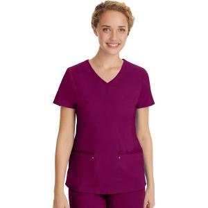 Healing Hands Women’s Scrub Top V-Neck with 2 Pockets, 2-Way Stretch, and Yoga Knit Side Panels for Slim Fit- 2245(Wine)