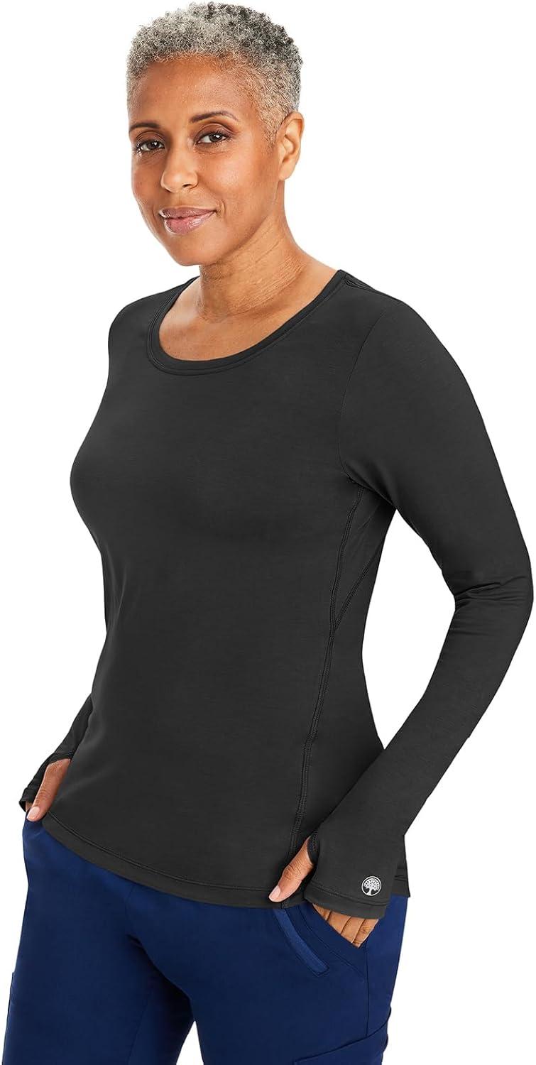 imageHealing Hands Mackenzie Womens Underscrub Long Sleeve Tee with Thumbholes Modern Fit Undershirt 5051Black 3 Pack