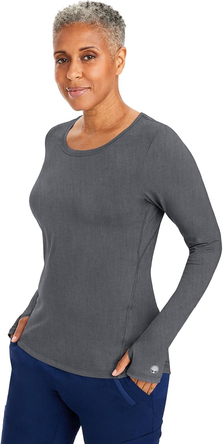 imageHealing Hands Mackenzie Womens Underscrub Long Sleeve Tee with Thumbholes Modern Fit Undershirt 5051Heather Grey 3 Pack