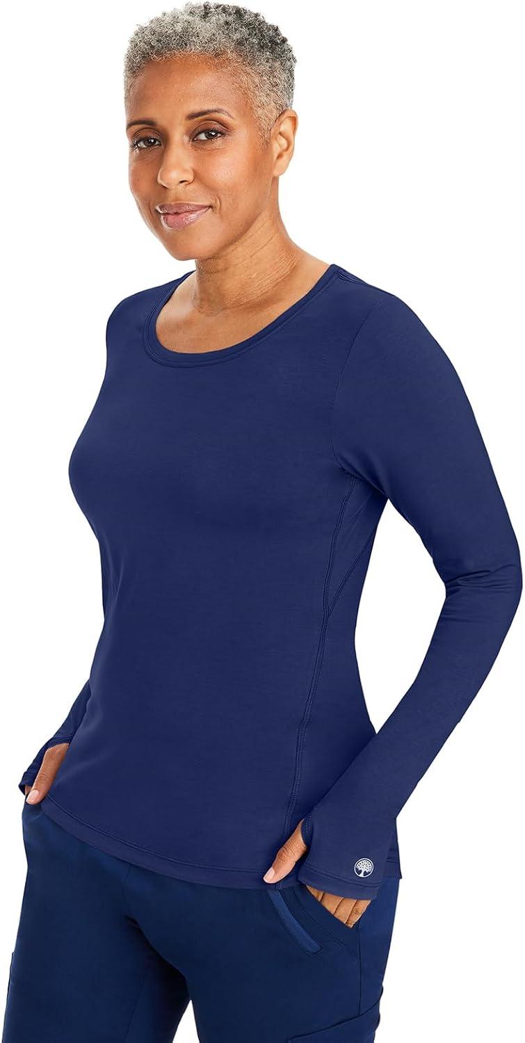 imageHealing Hands Mackenzie Womens Underscrub Long Sleeve Tee with Thumbholes Modern Fit Undershirt 5051Navy 2 Pack