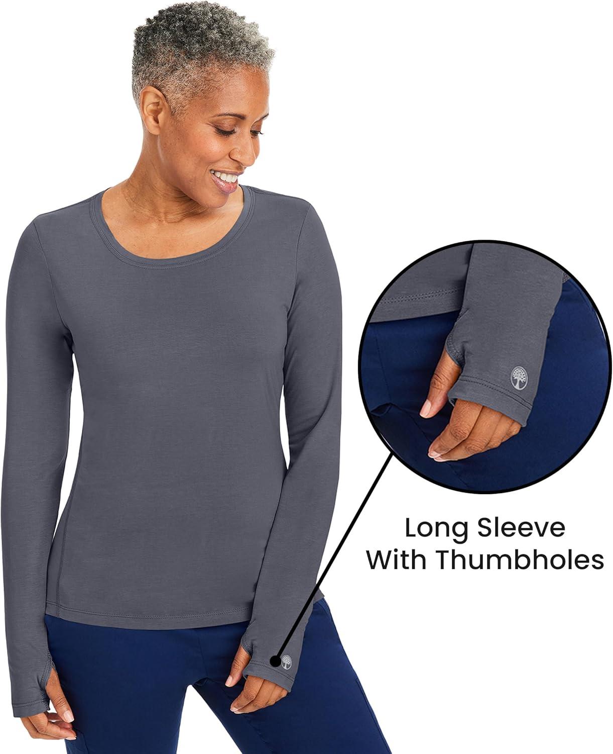 imageHealing Hands Mackenzie Womens Underscrub Long Sleeve Tee with Thumbholes Modern Fit Undershirt 5051Pewter 2 Pack