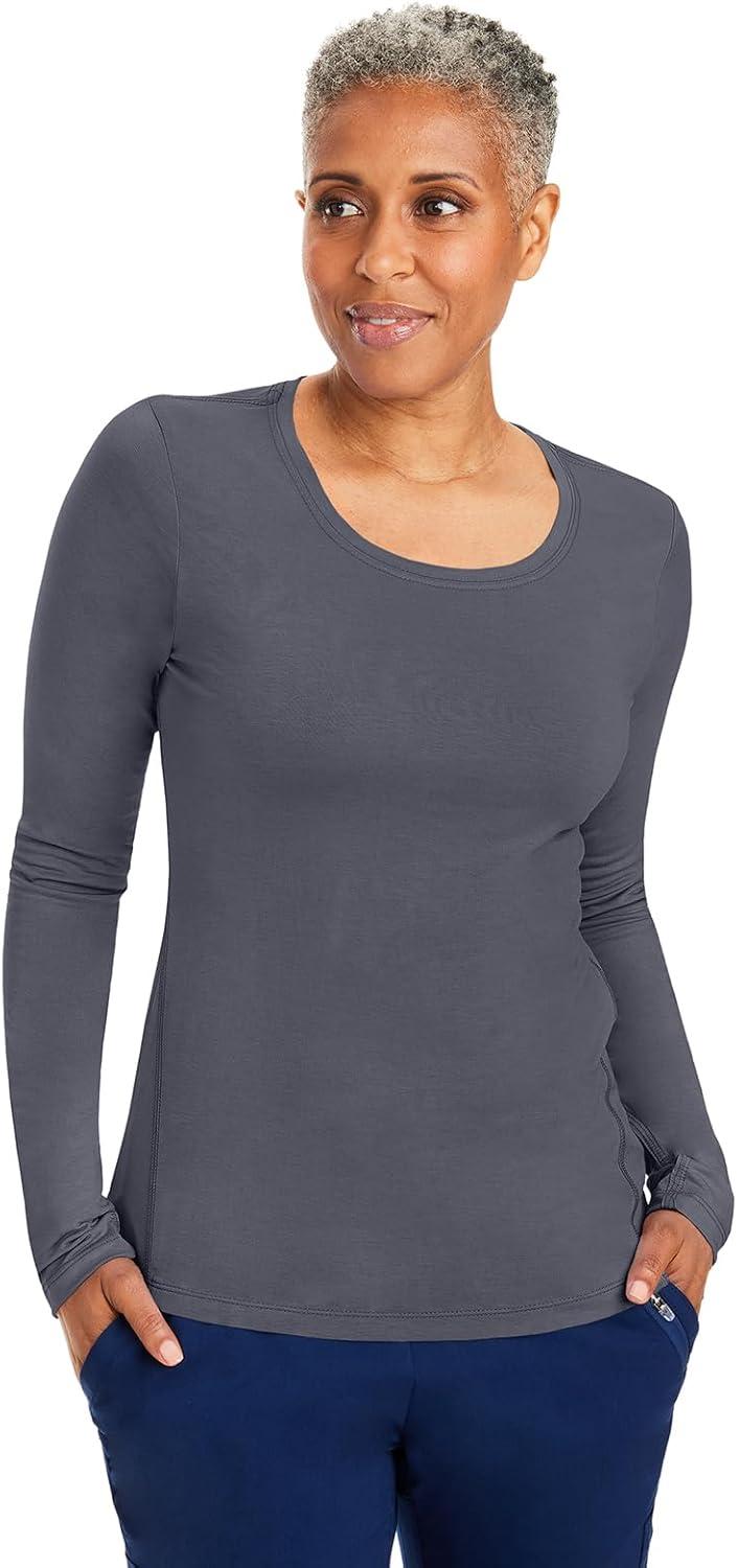 imageHealing Hands Mackenzie Womens Underscrub Long Sleeve Tee with Thumbholes Modern Fit Undershirt 5051Pewter 2 Pack