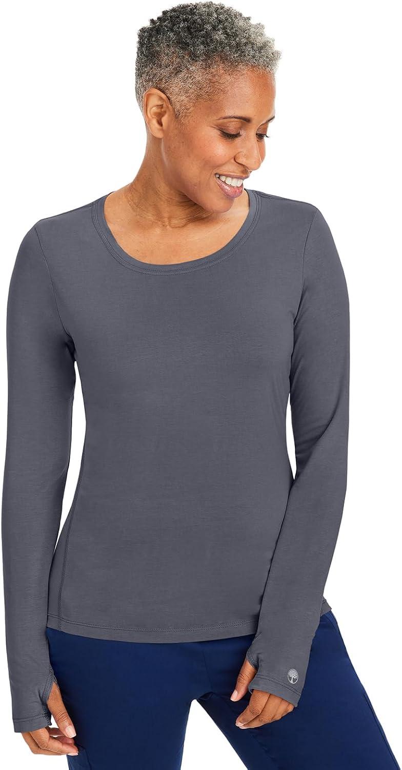 imageHealing Hands Mackenzie Womens Underscrub Long Sleeve Tee with Thumbholes Modern Fit Undershirt 5051Pewter 2 Pack