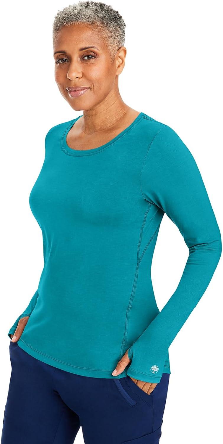 imageHealing Hands Mackenzie Womens Underscrub Long Sleeve Tee with Thumbholes Modern Fit Undershirt 5051Teal 2 Pack