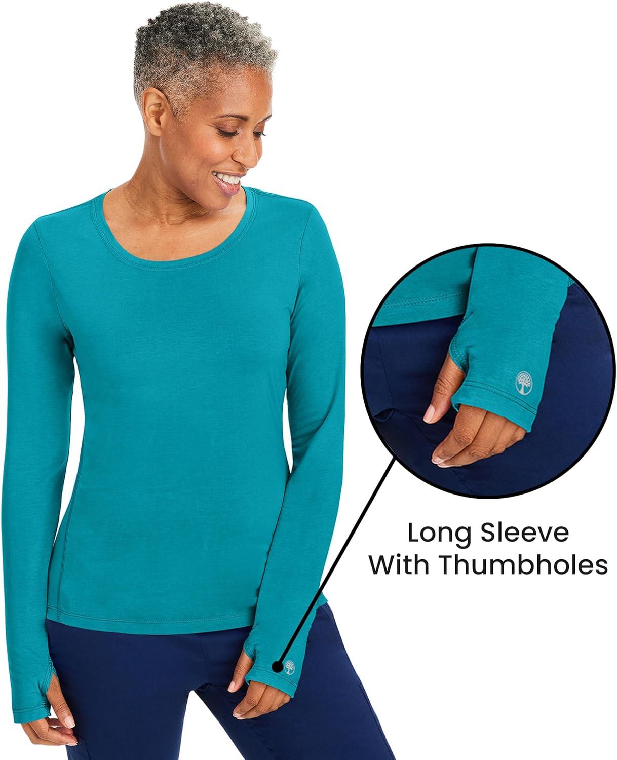 imageHealing Hands Mackenzie Womens Underscrub Long Sleeve Tee with Thumbholes Modern Fit Undershirt 5051Teal 3 Pack