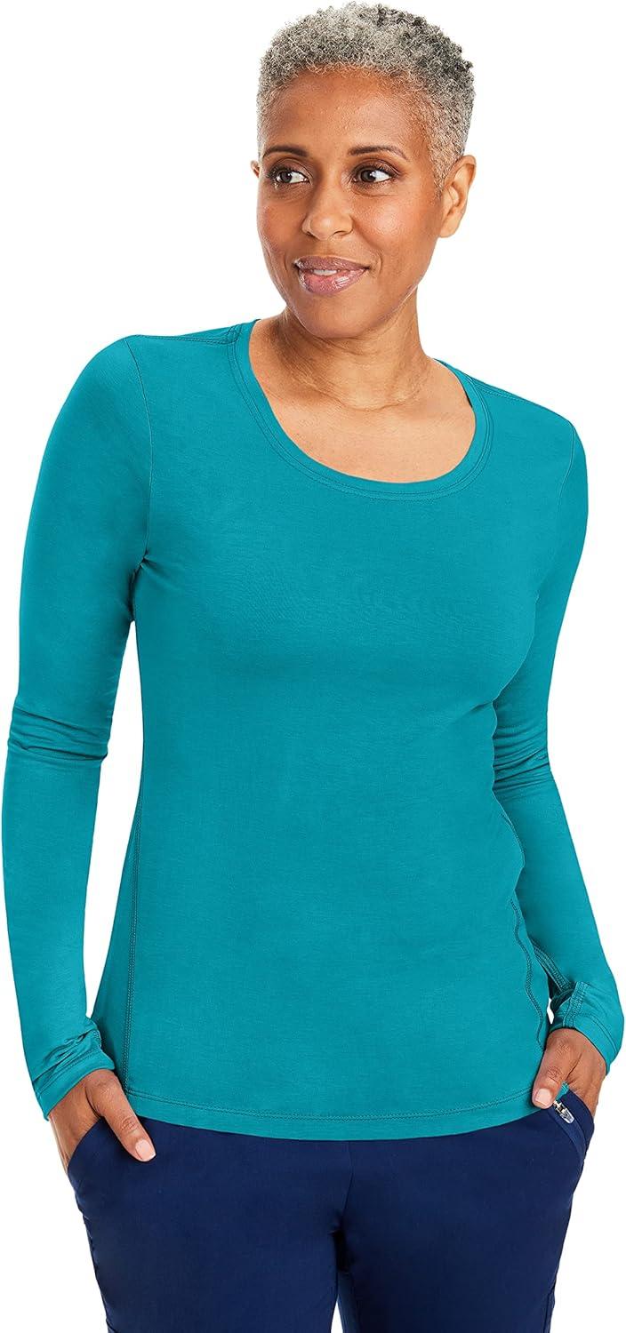 imageHealing Hands Mackenzie Womens Underscrub Long Sleeve Tee with Thumbholes Modern Fit Undershirt 5051Teal