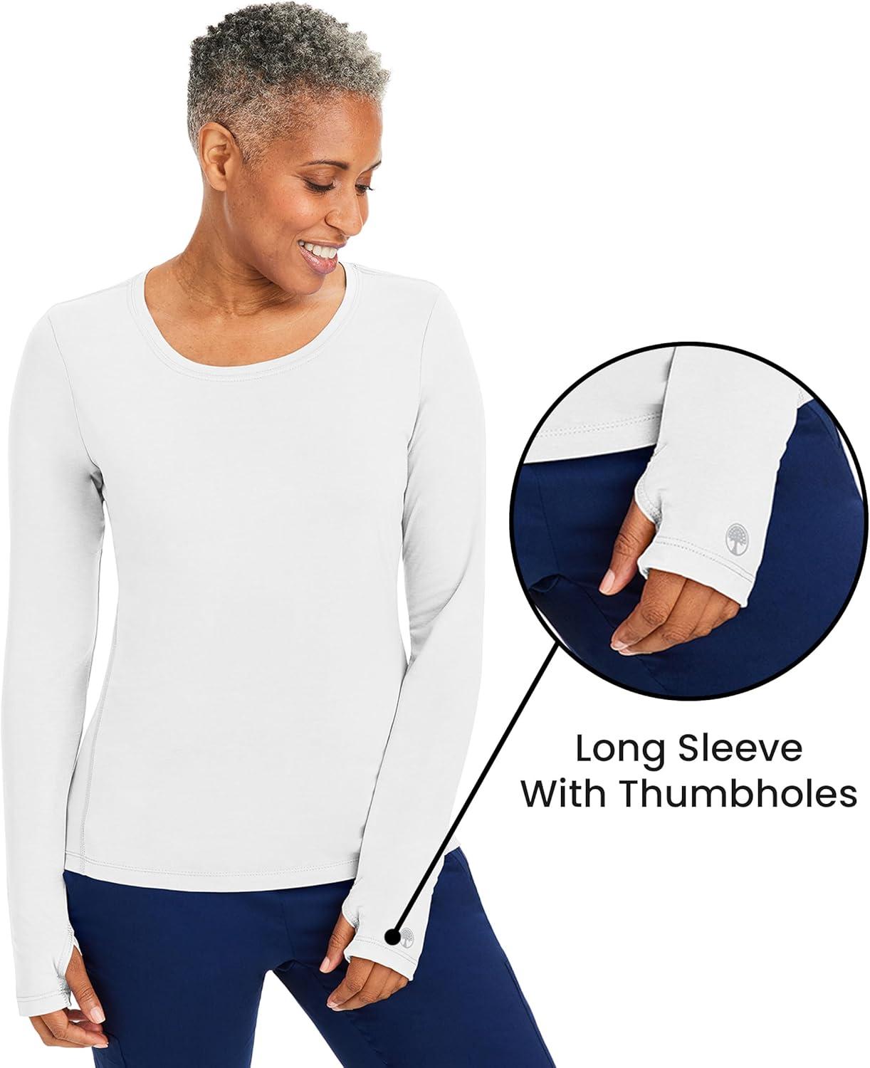 imageHealing Hands Mackenzie Womens Underscrub Long Sleeve Tee with Thumbholes Modern Fit Undershirt 5051White 2 Pack