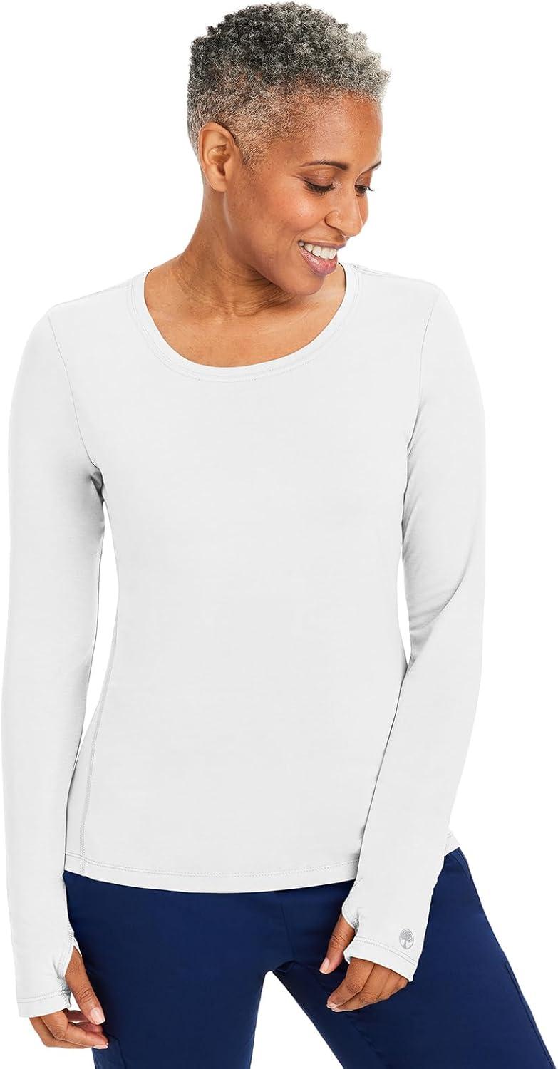 imageHealing Hands Mackenzie Womens Underscrub Long Sleeve Tee with Thumbholes Modern Fit Undershirt 5051White 3 Pack