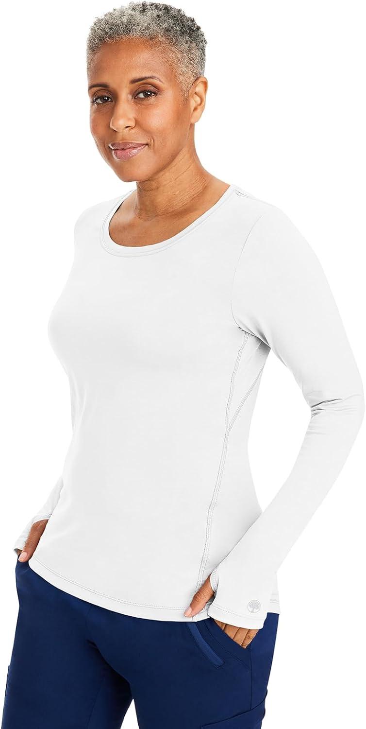 imageHealing Hands Mackenzie Womens Underscrub Long Sleeve Tee with Thumbholes Modern Fit Undershirt 5051White 3 Pack