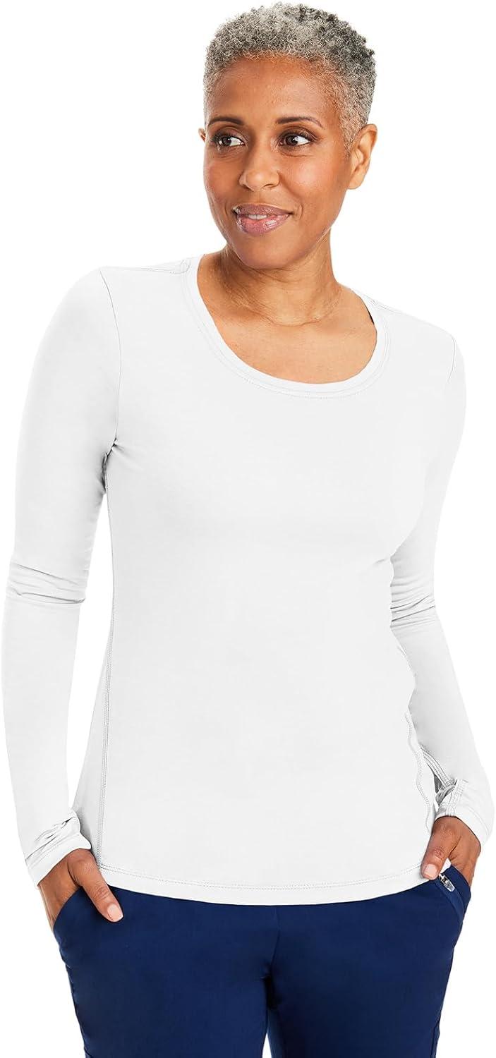 imageHealing Hands Mackenzie Womens Underscrub Long Sleeve Tee with Thumbholes Modern Fit Undershirt 5051White 3 Pack