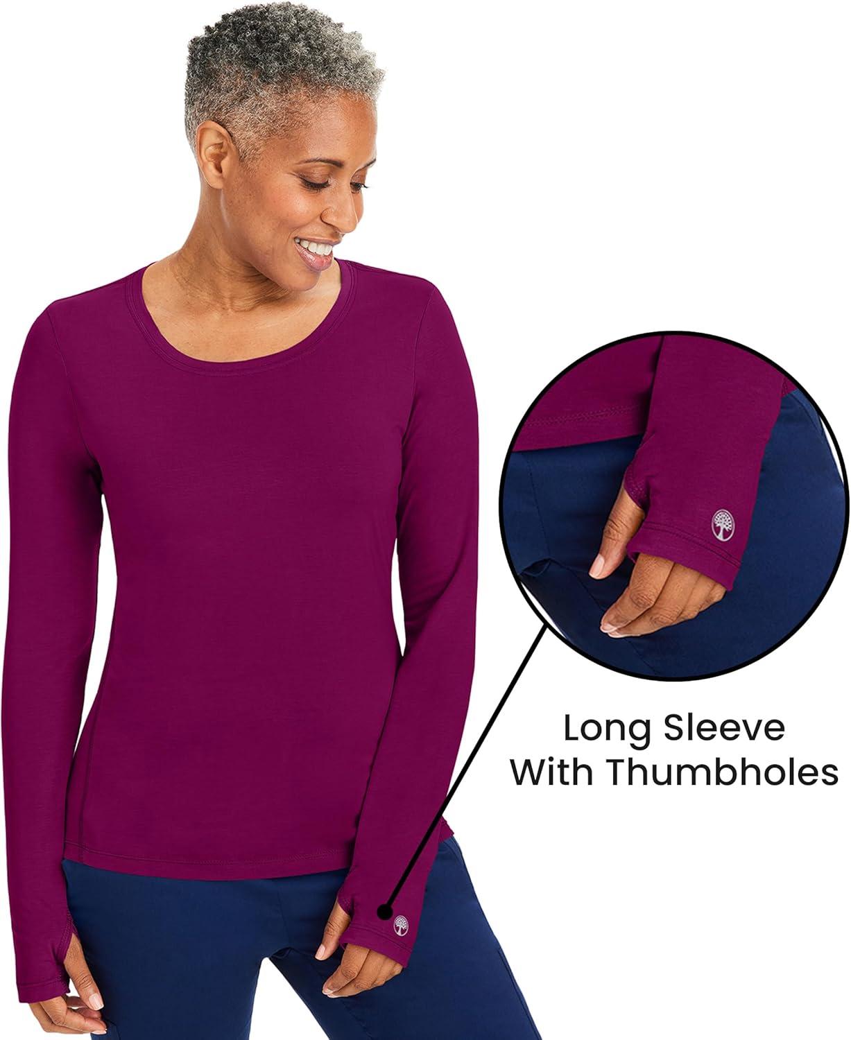 imageHealing Hands Mackenzie Womens Underscrub Long Sleeve Tee with Thumbholes Modern Fit Undershirt 5051Wine 2 Pack
