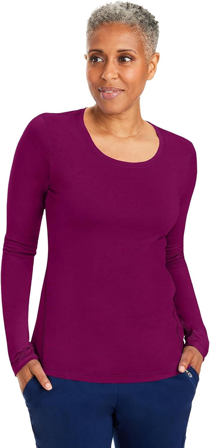 imageHealing Hands Mackenzie Womens Underscrub Long Sleeve Tee with Thumbholes Modern Fit Undershirt 5051Wine 2 Pack