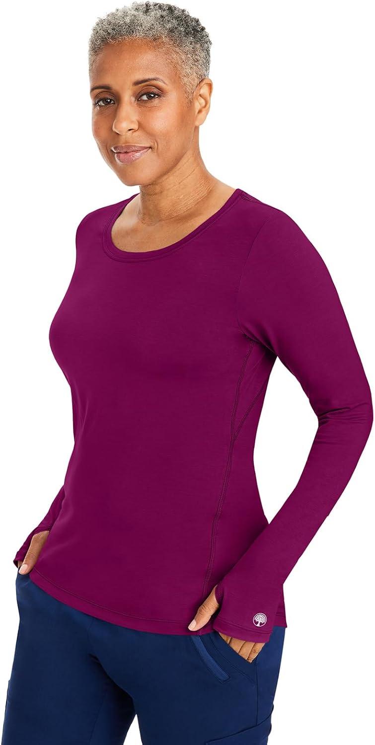 imageHealing Hands Mackenzie Womens Underscrub Long Sleeve Tee with Thumbholes Modern Fit Undershirt 5051Wine 2 Pack