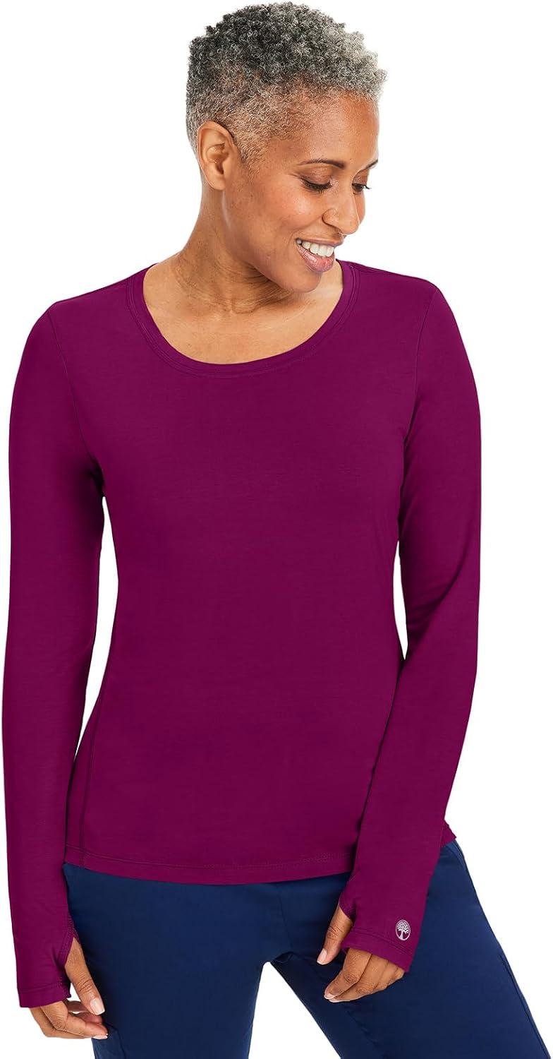 imageHealing Hands Mackenzie Womens Underscrub Long Sleeve Tee with Thumbholes Modern Fit Undershirt 5051Wine 3 Pack