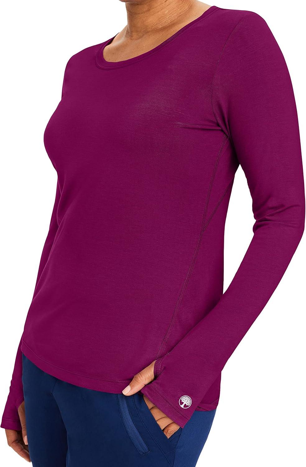 imageHealing Hands Mackenzie Womens Underscrub Long Sleeve Tee with Thumbholes Modern Fit Undershirt 5051Wine