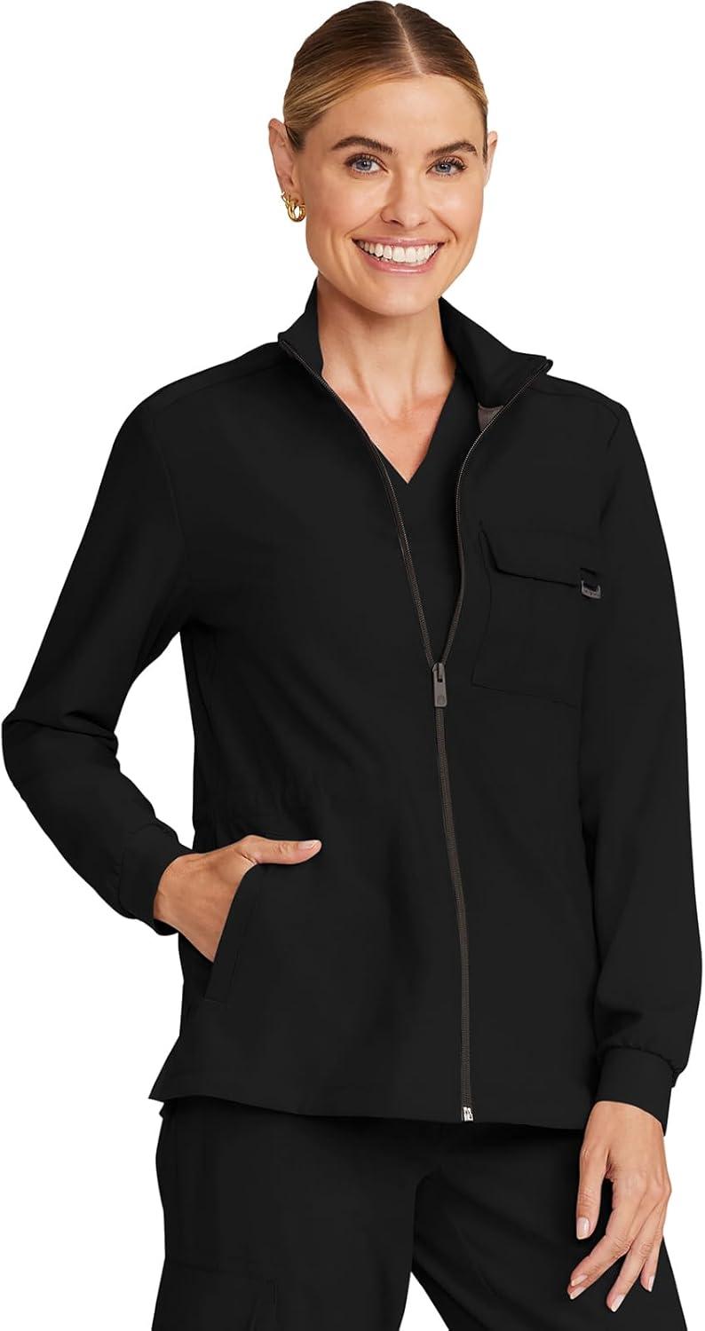 imageHealing Hands Scrub Jackets for Woman ZipFront Utility Jacket with 4 Pockets HH360Black