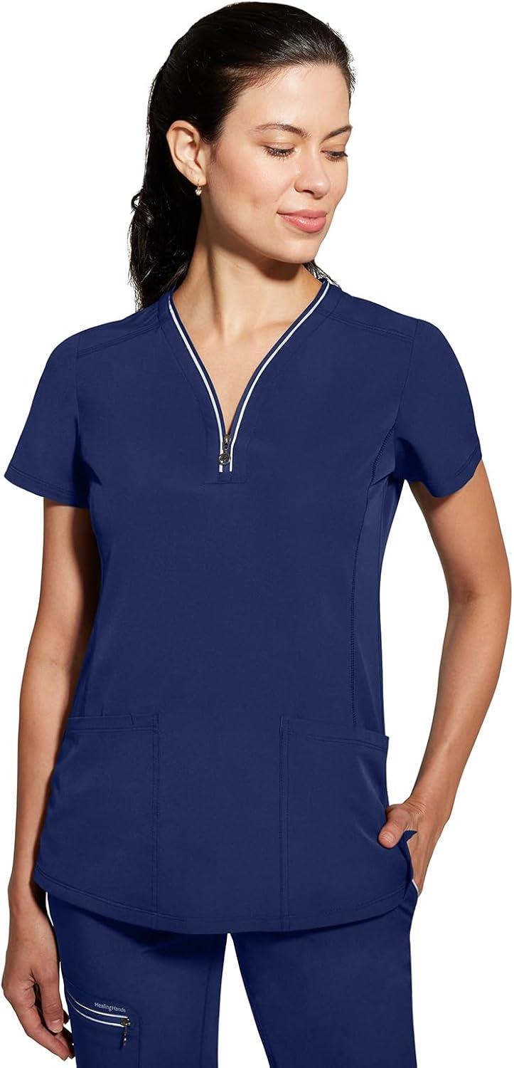 imageHealing Hands Scrub Top for Women Sonia Top with 3 Pockets Moisture Wicking 360 Stretch amp Recycled Fibers 2274Navy