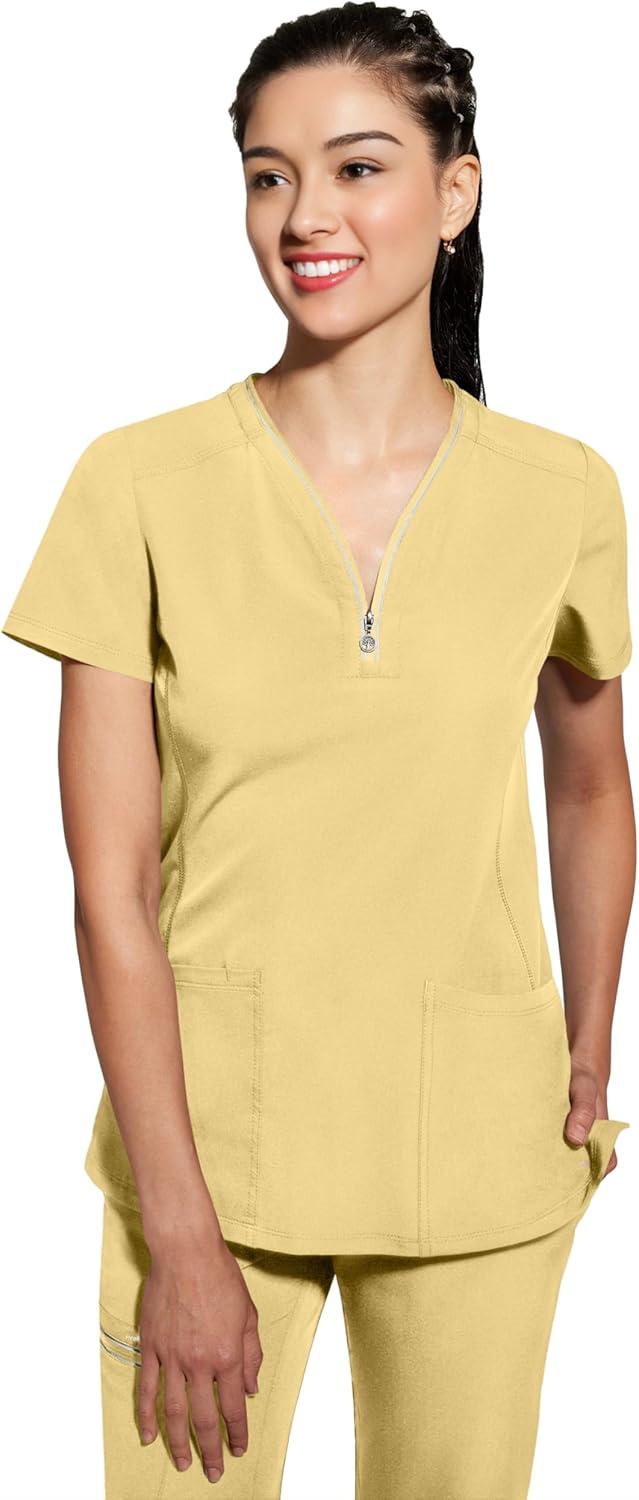 imageHealing Hands Scrub Top for Women Sonia Top with 3 Pockets Moisture Wicking 360 Stretch amp Recycled Fibers 2274Sunray Yellow