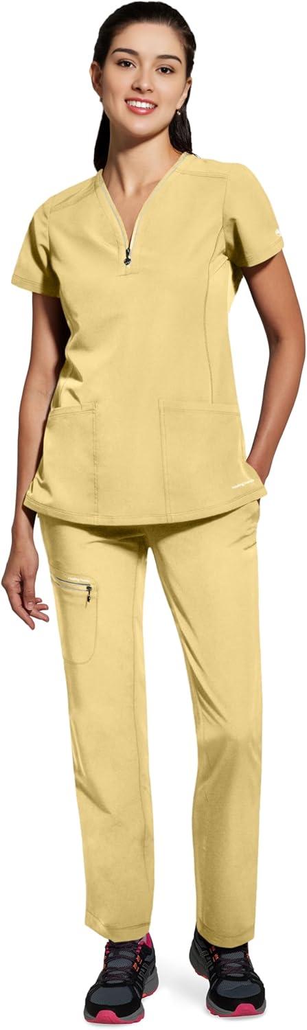 imageHealing Hands Scrub Top for Women Sonia Top with 3 Pockets Moisture Wicking 360 Stretch amp Recycled Fibers 2274Sunray Yellow
