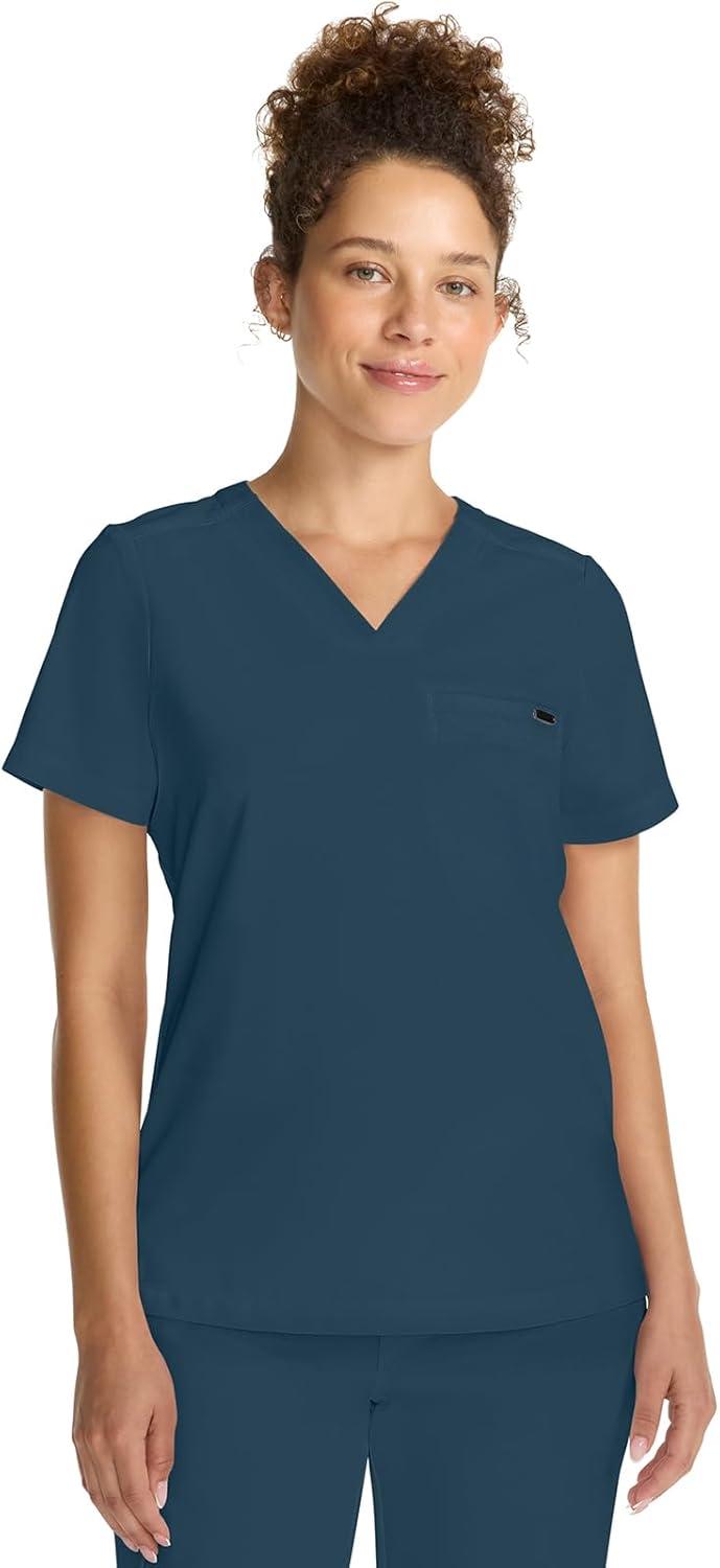 imageHealing Hands Womens Tops VNeck Scrub Top Tuckin with Welt Chest Pocket HH755Caribbean Blue