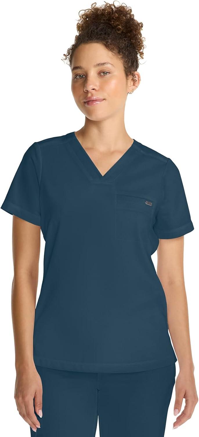 imageHealing Hands Womens Tops VNeck Scrub Top Tuckin with Welt Chest Pocket HH755Caribbean Blue