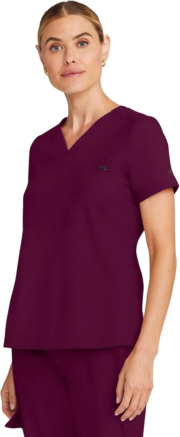imageHealing Hands Womens Tops VNeck Scrub Top Tuckin with Welt Chest Pocket HH755Wine