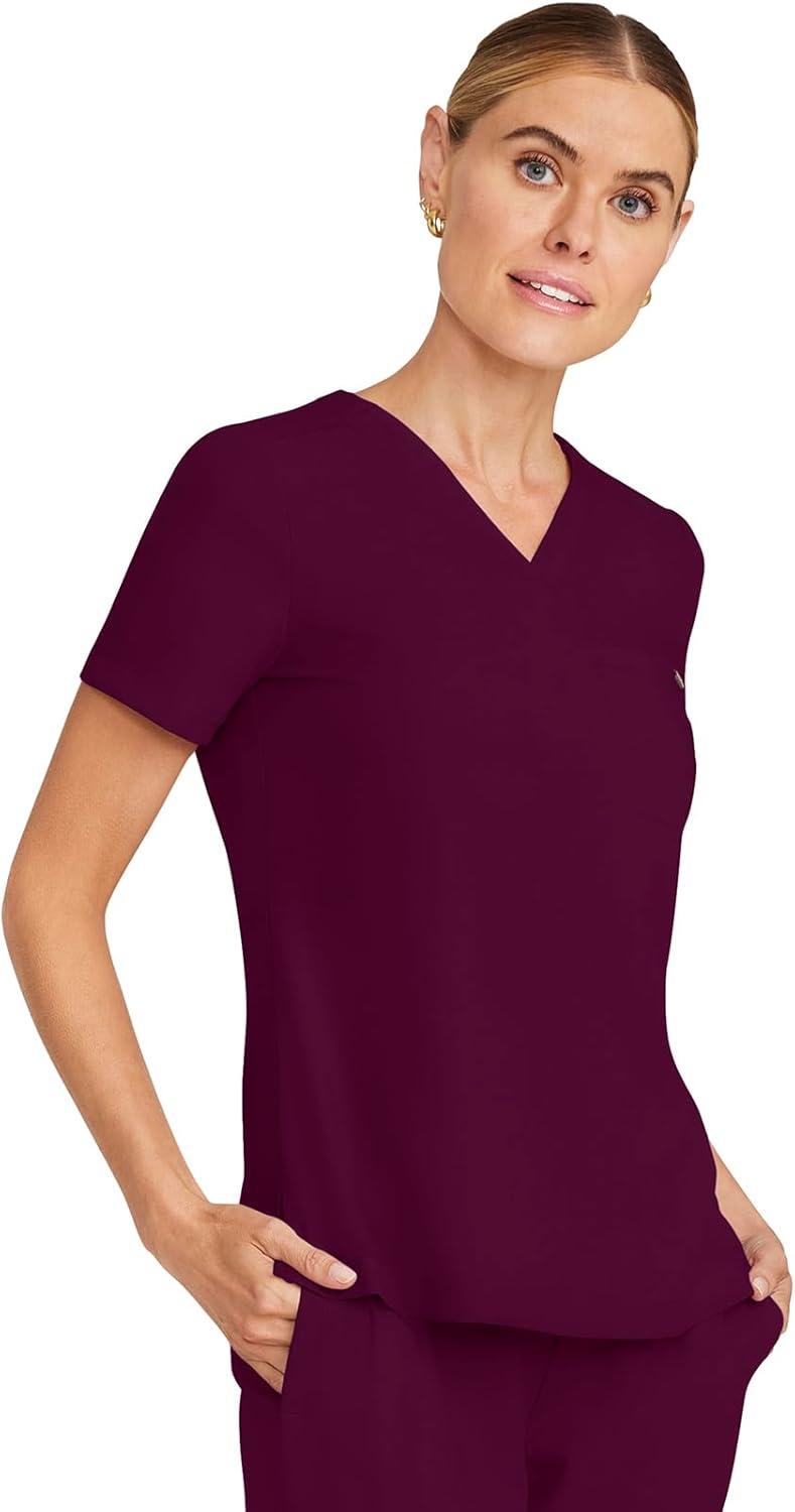 imageHealing Hands Womens Tops VNeck Scrub Top Tuckin with Welt Chest Pocket HH755Wine