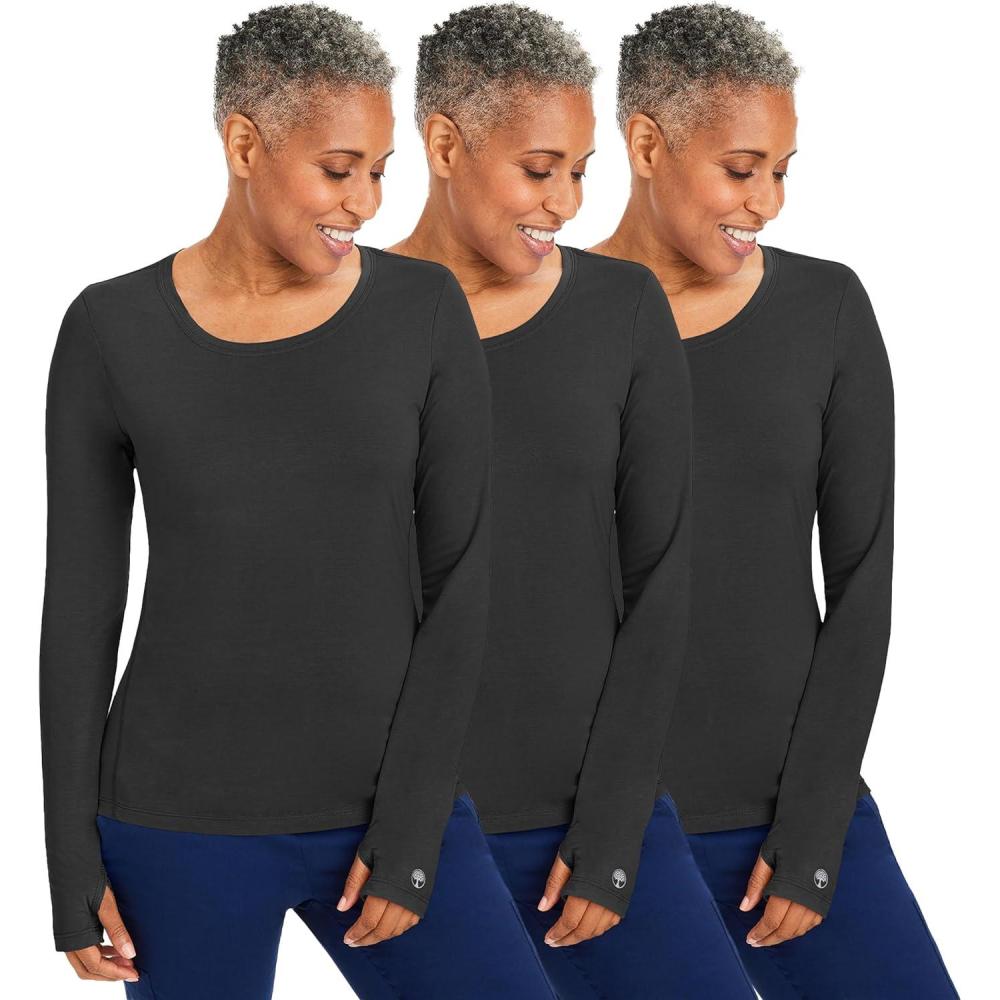imageHealing Hands Mackenzie Womens Underscrub Long Sleeve Tee with Thumbholes Modern Fit Undershirt 5051Black 3 Pack