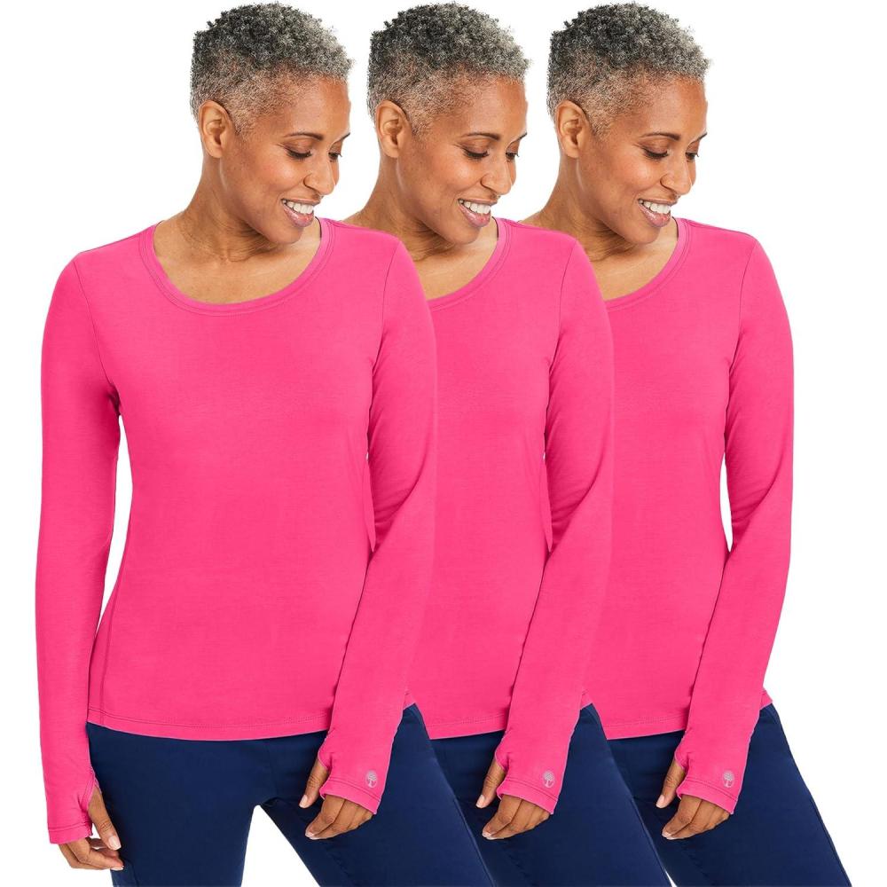 imageHealing Hands Mackenzie Womens Underscrub Long Sleeve Tee with Thumbholes Modern Fit Undershirt 5051Carnation Pink  3 Pack