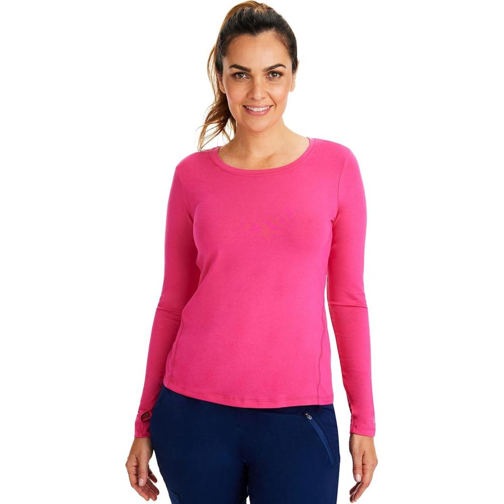 imageHealing Hands Mackenzie Womens Underscrub Long Sleeve Tee with Thumbholes Modern Fit Undershirt 5051Carnation Pink