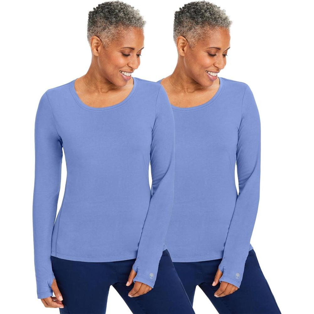 imageHealing Hands Mackenzie Womens Underscrub Long Sleeve Tee with Thumbholes Modern Fit Undershirt 5051Ciel 2 Pack