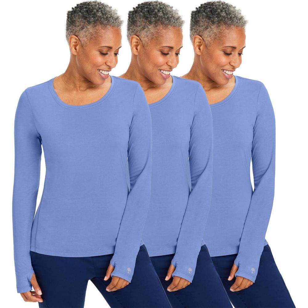 imageHealing Hands Mackenzie Womens Underscrub Long Sleeve Tee with Thumbholes Modern Fit Undershirt 5051Ciel  3 Pack