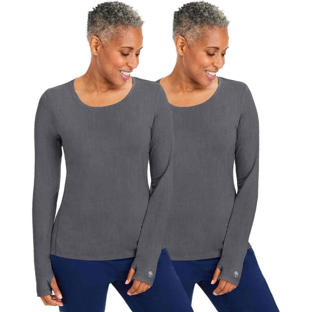 imageHealing Hands Mackenzie Womens Underscrub Long Sleeve Tee with Thumbholes Modern Fit Undershirt 5051Heather Grey 2 Pack