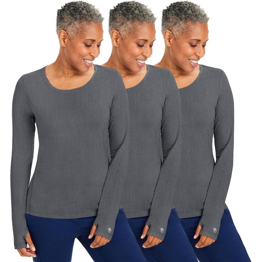imageHealing Hands Mackenzie Womens Underscrub Long Sleeve Tee with Thumbholes Modern Fit Undershirt 5051Heather Grey 3 Pack