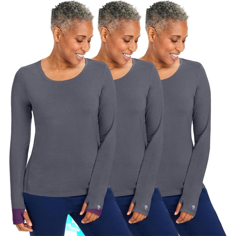 imageHealing Hands Mackenzie Womens Underscrub Long Sleeve Tee with Thumbholes Modern Fit Undershirt 5051Pewter  3 Pack