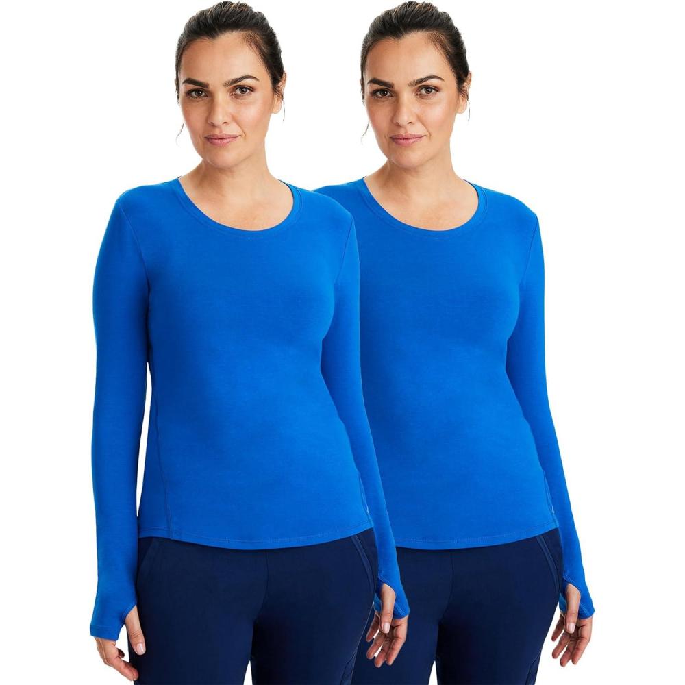 imageHealing Hands Mackenzie Womens Underscrub Long Sleeve Tee with Thumbholes Modern Fit Undershirt 5051Royal  2 Pack