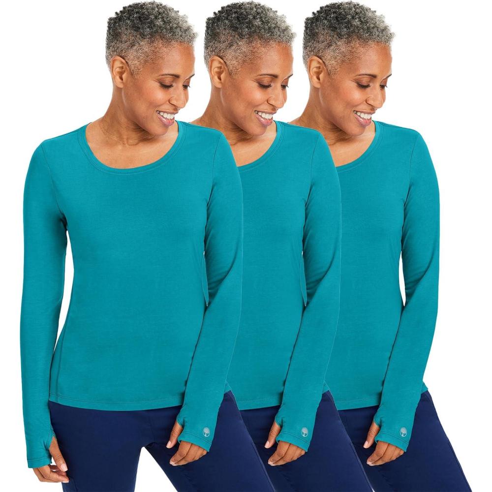 imageHealing Hands Mackenzie Womens Underscrub Long Sleeve Tee with Thumbholes Modern Fit Undershirt 5051Teal  3 Pack
