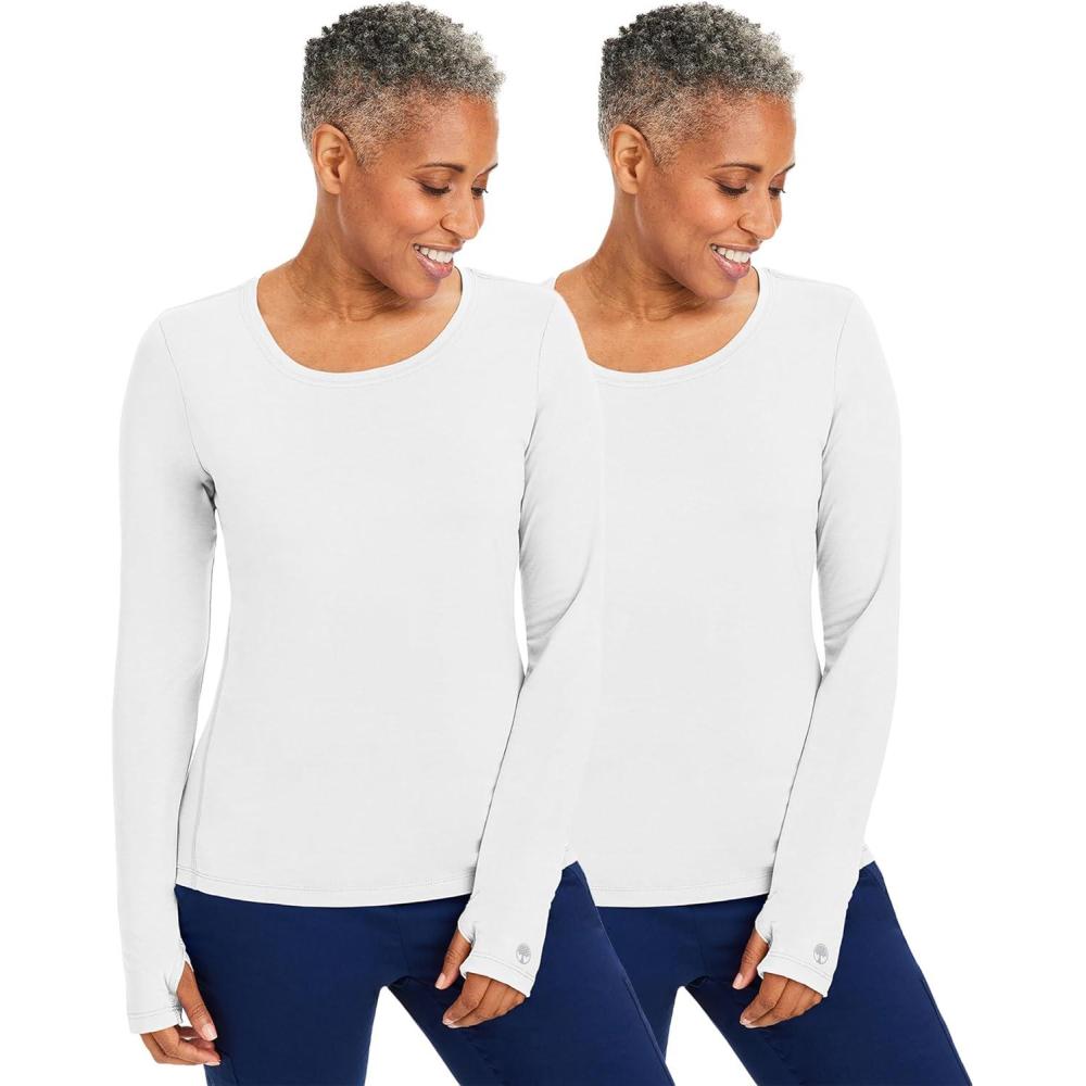 imageHealing Hands Mackenzie Womens Underscrub Long Sleeve Tee with Thumbholes Modern Fit Undershirt 5051White 2 Pack
