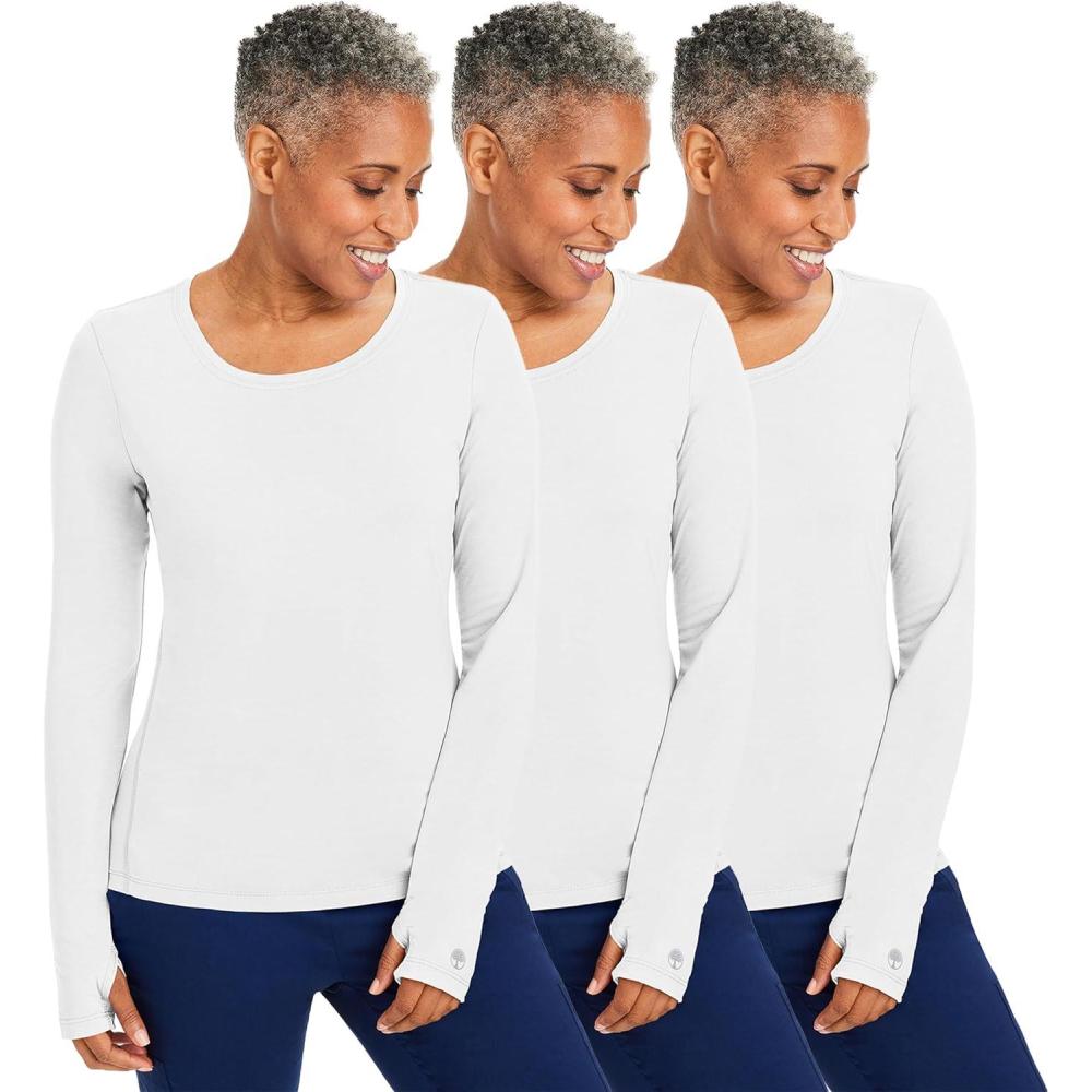 imageHealing Hands Mackenzie Womens Underscrub Long Sleeve Tee with Thumbholes Modern Fit Undershirt 5051White 3 Pack