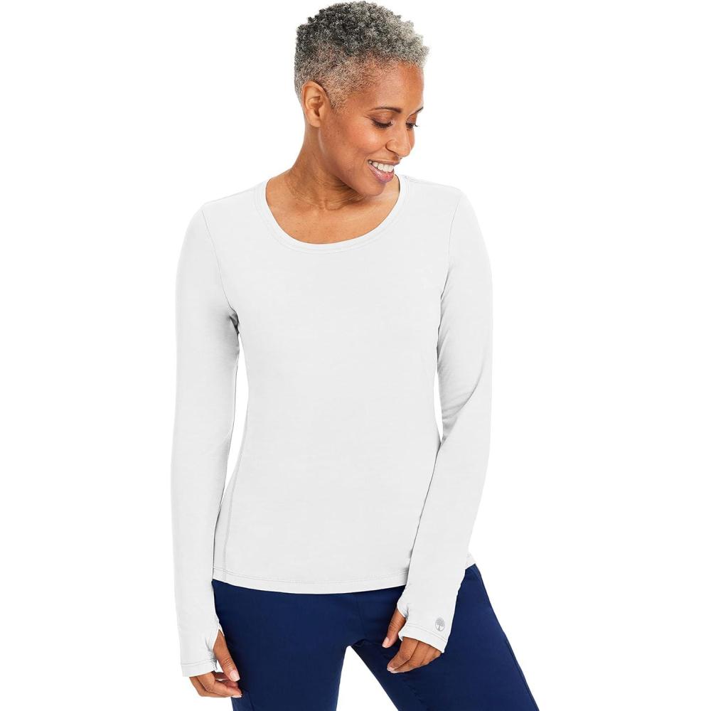 imageHealing Hands Mackenzie Womens Underscrub Long Sleeve Tee with Thumbholes Modern Fit Undershirt 5051White