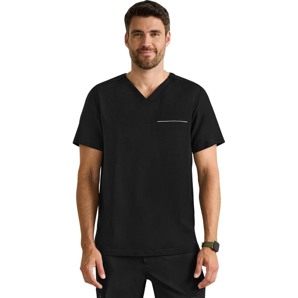 imageHealing Hands Mens Medical Scrub Top Spencer with 1 Pocket Moisture Wicking 360 Stretch amp Recycled Fibers 2381Black