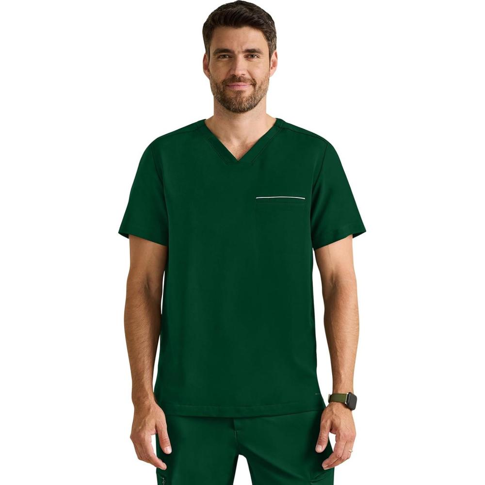 imageHealing Hands Mens Medical Scrub Top Spencer with 1 Pocket Moisture Wicking 360 Stretch amp Recycled Fibers 2381Dark Pine