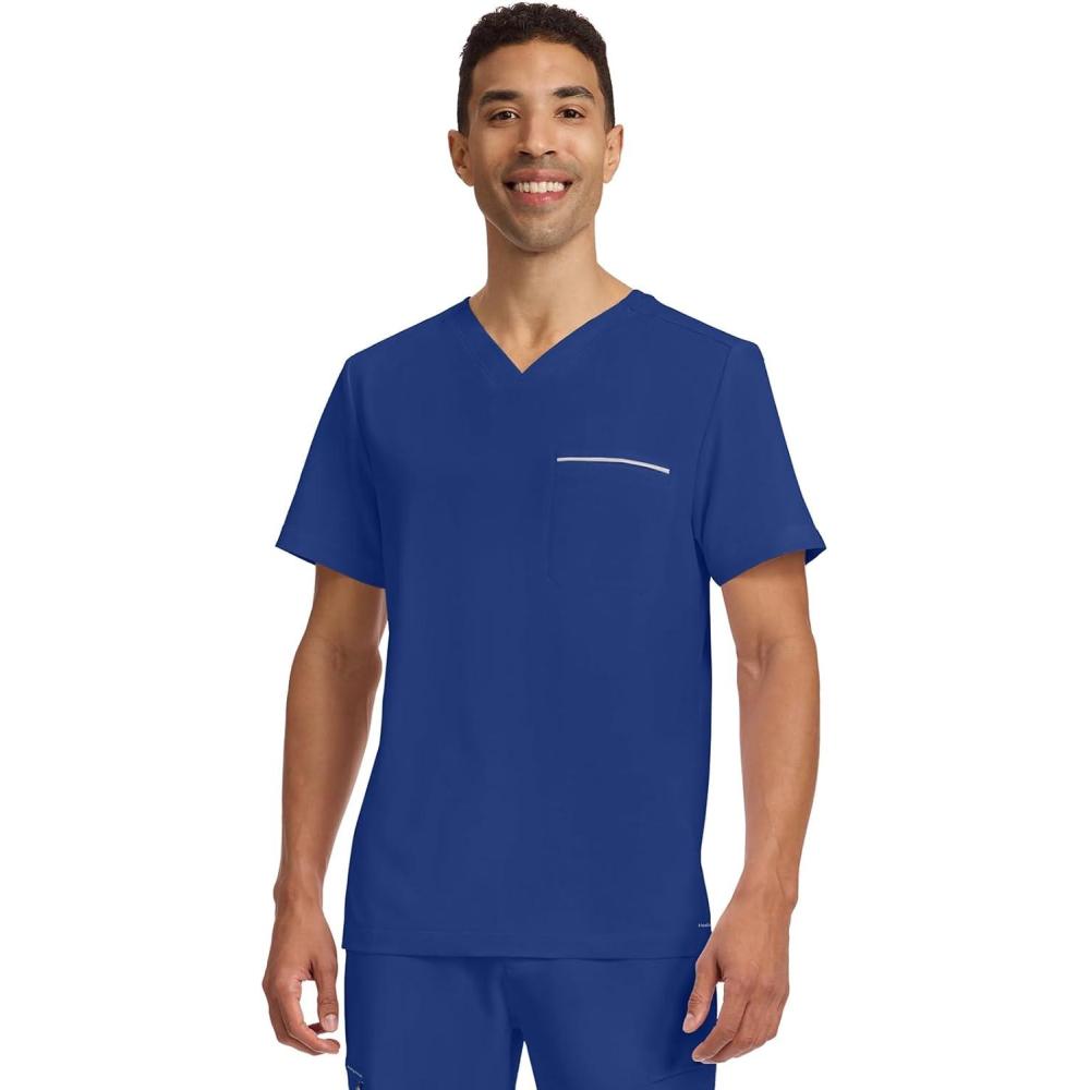 imageHealing Hands Mens Medical Scrub Top Spencer with 1 Pocket Moisture Wicking 360 Stretch amp Recycled Fibers 2381Galaxy Blue