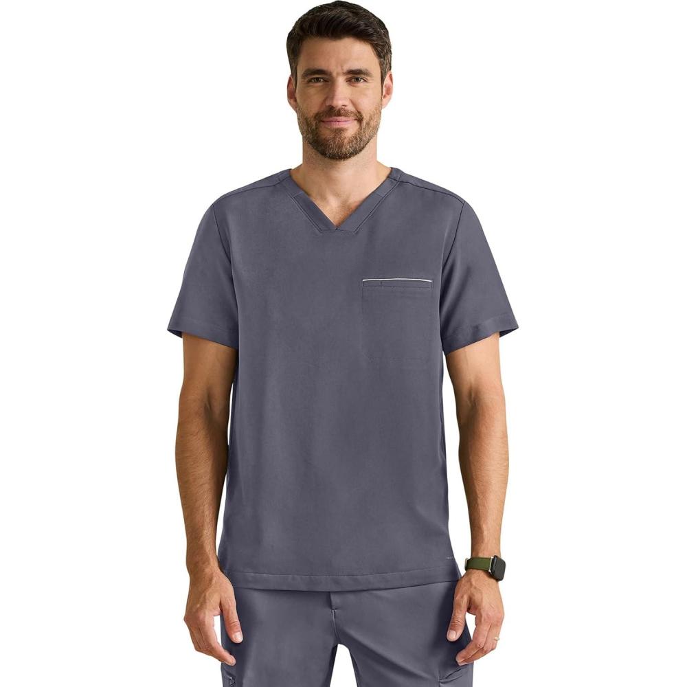 imageHealing Hands Mens Medical Scrub Top Spencer with 1 Pocket Moisture Wicking 360 Stretch amp Recycled Fibers 2381Pewter