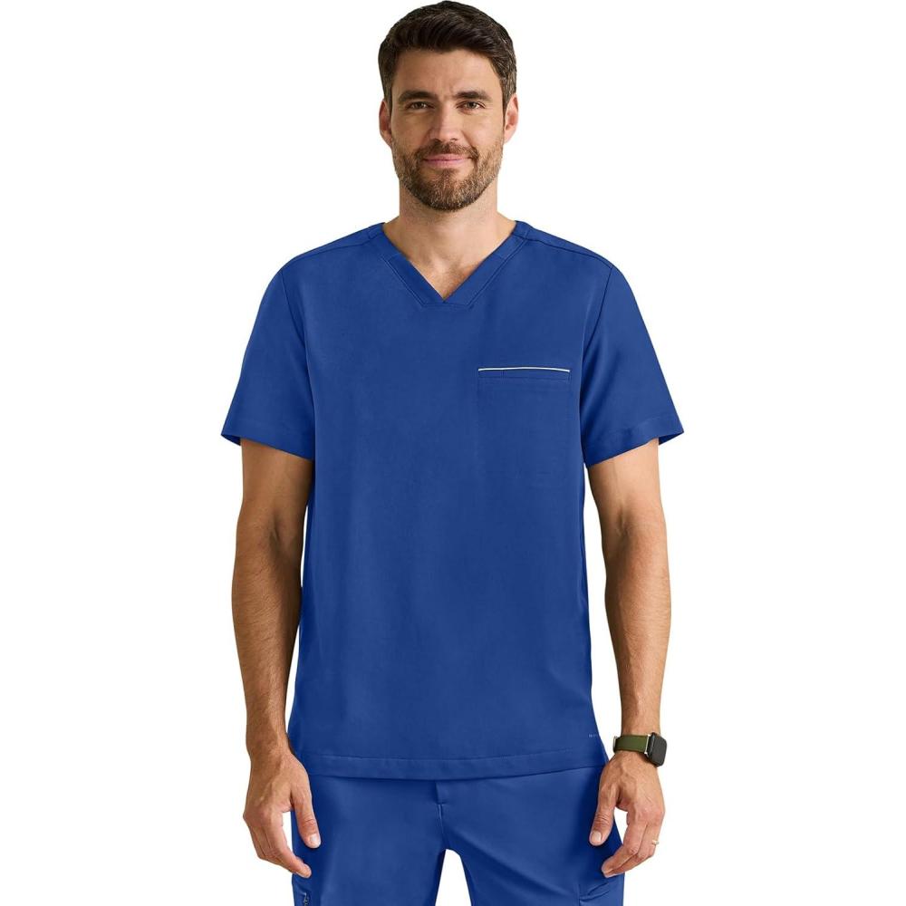 imageHealing Hands Mens Medical Scrub Top Spencer with 1 Pocket Moisture Wicking 360 Stretch amp Recycled Fibers 2381Royal