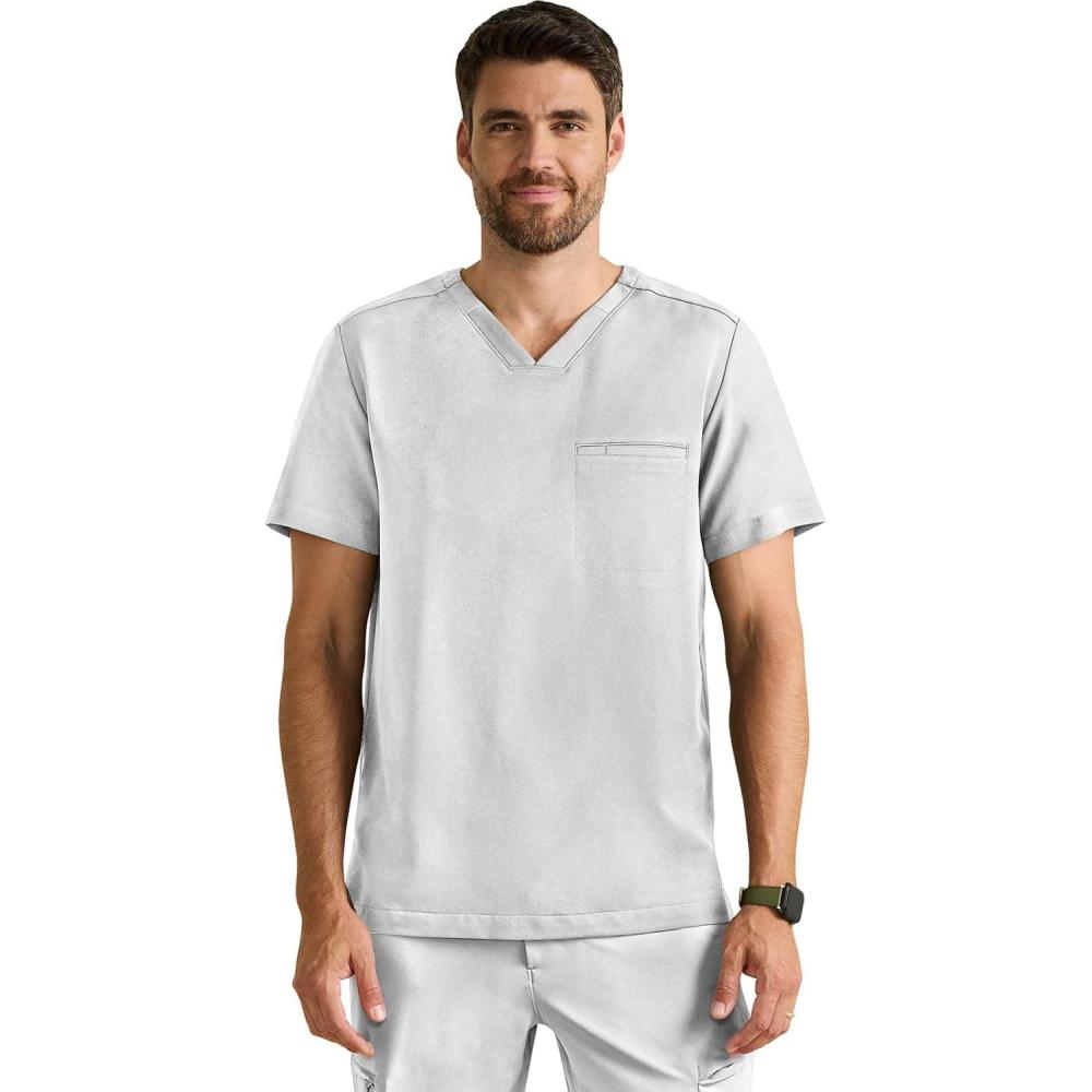 imageHealing Hands Mens Medical Scrub Top Spencer with 1 Pocket Moisture Wicking 360 Stretch amp Recycled Fibers 2381Silver Stone